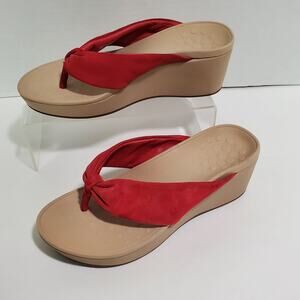 Vionic Arabella Flipflops Womens 7 Wedge Heels Red Leather Toe Thongs Orthotic